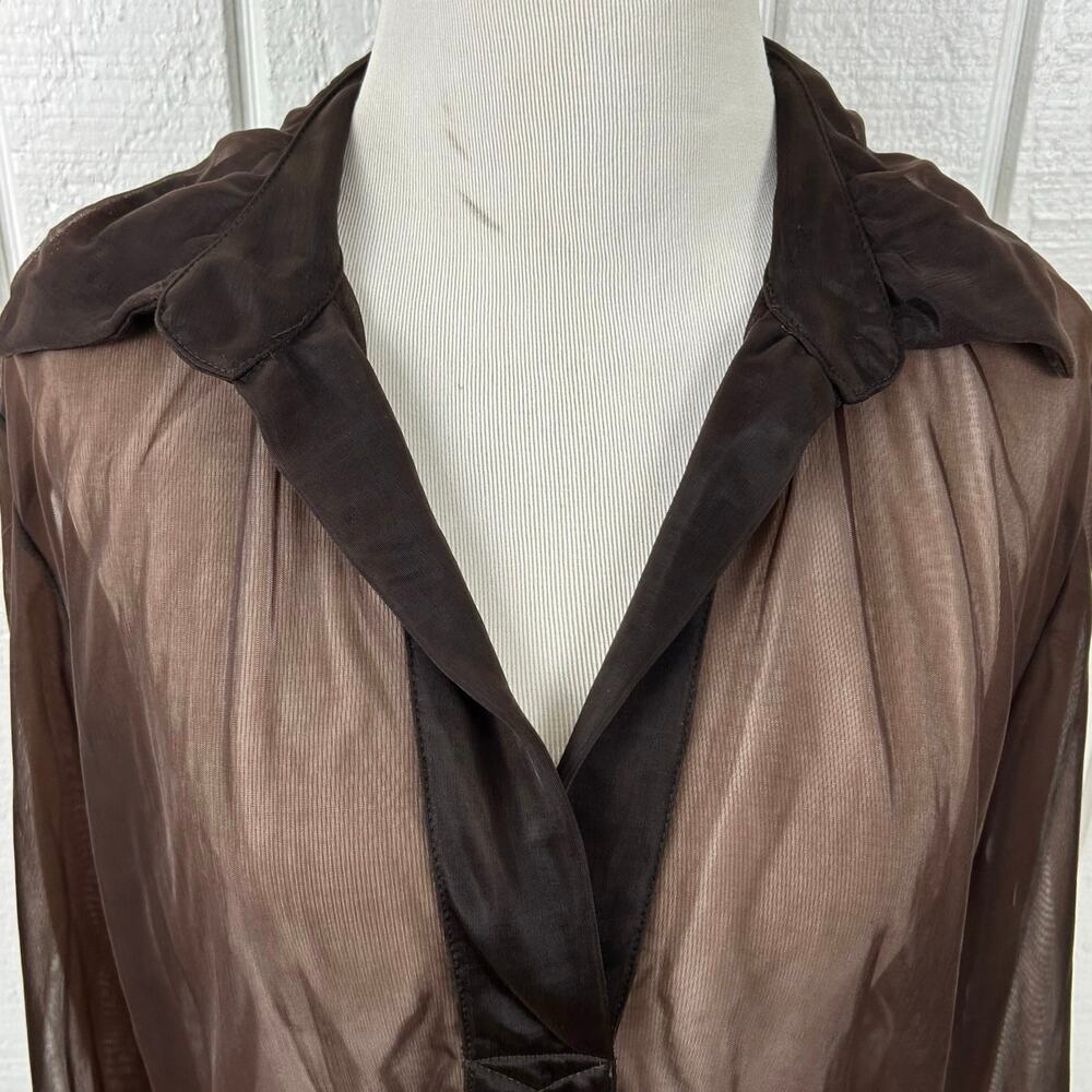 Janet Howard Sheer Brown Mesh Blouse Goth Grunge Minimalist Layering Top Size L - Picture 4 of 9